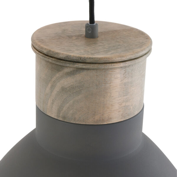 Mexlite Gunar hanglamp - ⌀40 cm - met houten detail - in hoogte verstelbaar - grijs - Image 3