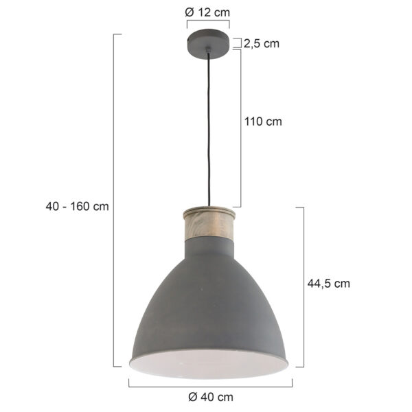 Mexlite Gunar hanglamp - ⌀40 cm - met houten detail - in hoogte verstelbaar - grijs - Image 7