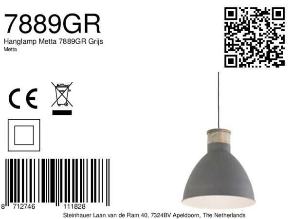 Mexlite Gunar hanglamp - ⌀40 cm - met houten detail - in hoogte verstelbaar - grijs - Image 8