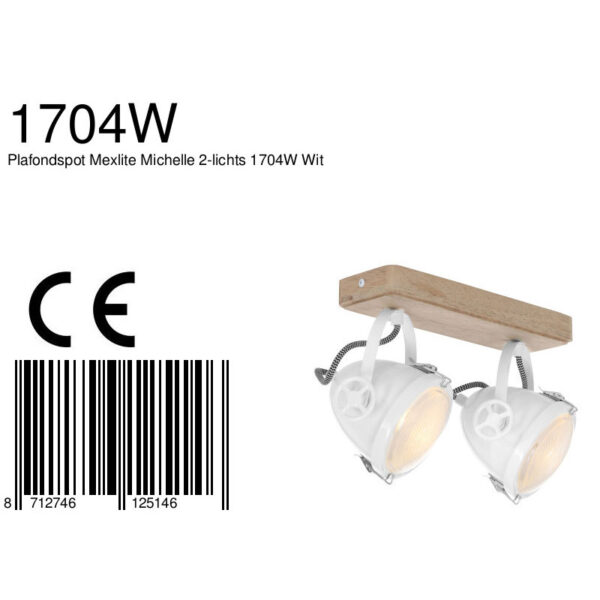 Mexlite Harve plafondlamp - tweelichts - inclusief LED lichtbron - dim to warm - 19 cm breed - wit - Image 6