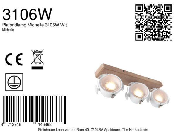 Mexlite Michelle plafondlamp - drielichts - industrieel - draai- en kantelbaar - wit - Image 6