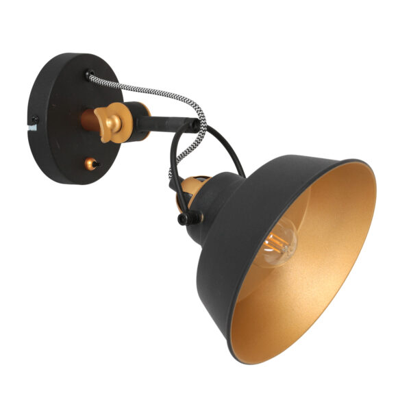 Mexlite Nové wandlamp - 30 cm diep - Ø18 cm - draai- en kantelbaar - zwart met goud - Afbeelding 11