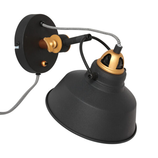 Mexlite Nové wandlamp - 30 cm diep - Ø18 cm - draai- en kantelbaar - zwart met goud - Afbeelding 16
