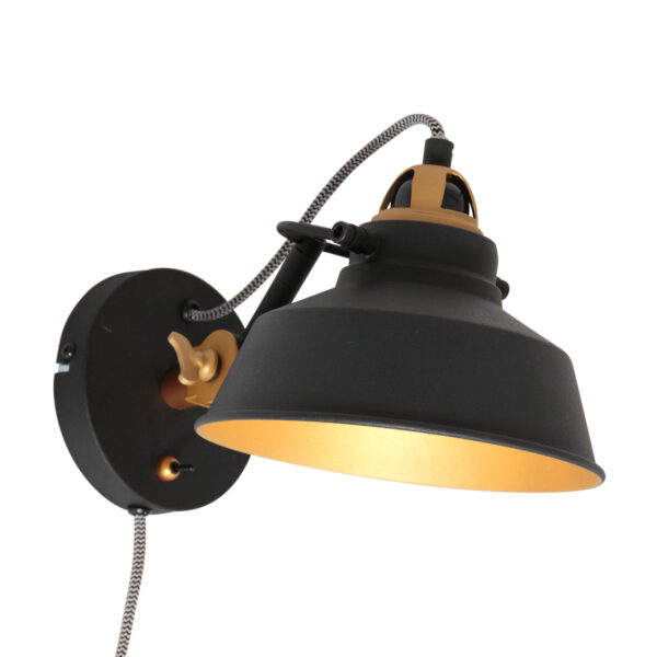 Mexlite Nové wandlamp - 30 cm diep - Ø18 cm - draai- en kantelbaar - zwart met goud - Afbeelding 17