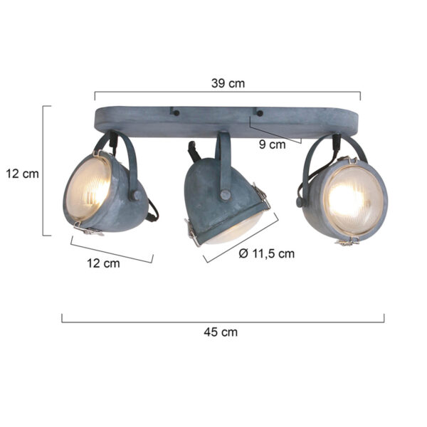 Mexlite Paco plafondlamp - drielichts - 45 cm breed - draai- en kantelbaar - beton grijs - Image 6