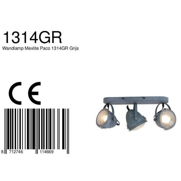 Mexlite Paco plafondlamp - drielichts - 45 cm breed - draai- en kantelbaar - beton grijs - Image 7