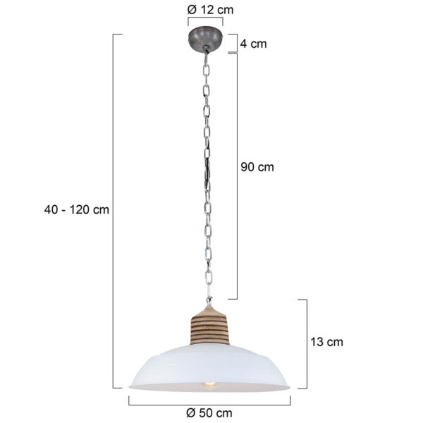 Mexlite Samso hanglamp - Ø50 cm - landelijk - met houten klos - wit - Image 5