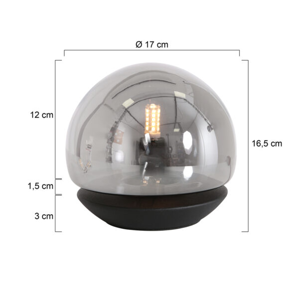 Steinhauer Ancilla tafellamp - rookglas - touchdimmer - bol - 16,5 cm hoog - 2700K - 300L - 3W - zwart - Image 5