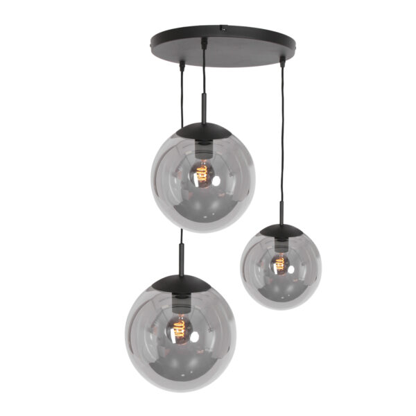 Steinhauer Bollique hanglamp - drielichts - rookglas - E27 - verstelbaar in hoogte - zwart - Image 2