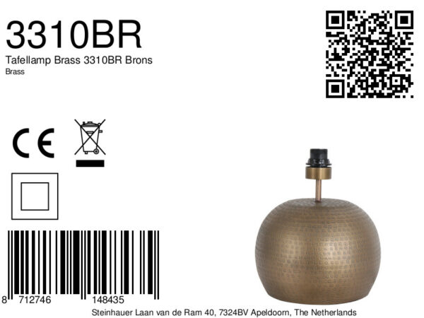 Steinhauer Brass lampenvoet - bol - 28 cm hoog - E27 - zonder kap - brons - Image 6