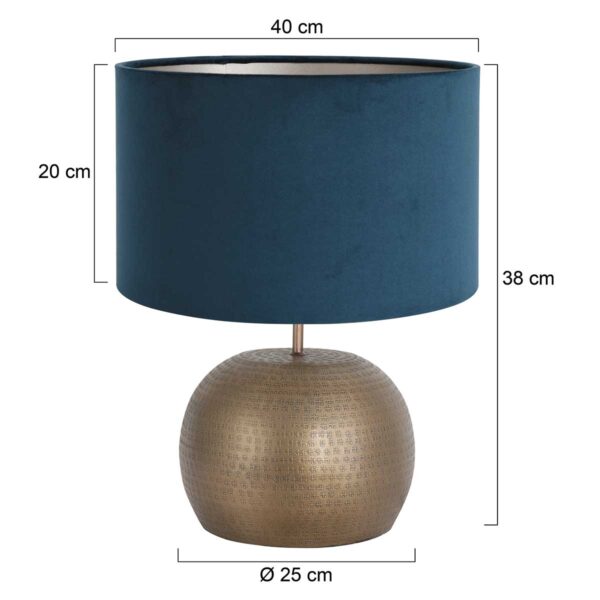 Steinhauer Brass tafellamp - met blauwe velvet kap - 44 cm hoog - E27 - brons - Afbeelding 5