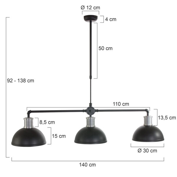 Steinhauer Brooklyn hanglamp - drielichts - 140 cm breed - 3x Ø30 cm - in hoogte verstelbaar - zwart - Image 7