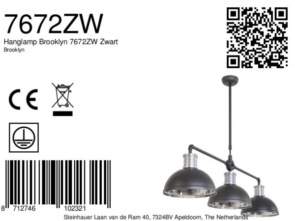 Steinhauer Brooklyn hanglamp - drielichts - 140 cm breed - 3x Ø30 cm - in hoogte verstelbaar - zwart - Image 8