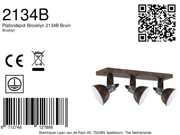Steinhauer Brooklyn drielichts plafondlamp - inclusief GU10 lichtbron - dim to warm - 60 cm breed - bruin - Afbeelding 7
