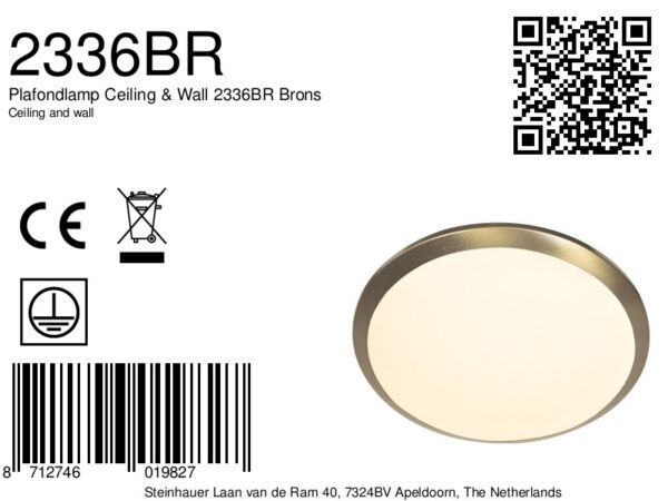 Steinhauer Ceiling and Wall plafonnière | Ø 26cm | E27 | klassiek | brons en wit glas - Image 6