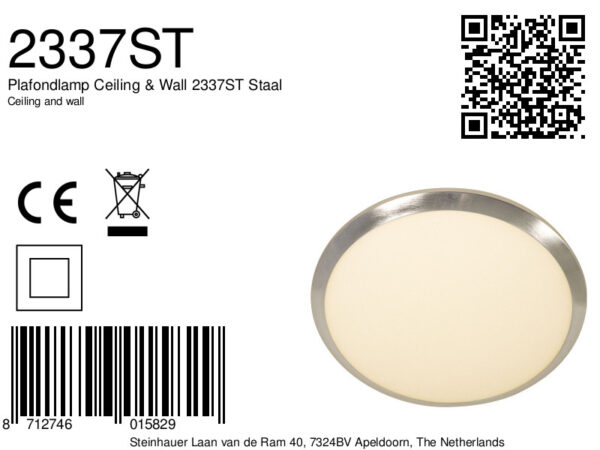 Steinhauer Ceiling and Wall plafonnière - stalen rand - Ø 26 cm - E27 - staal - Image 5