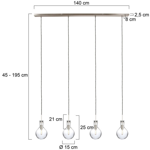 Steinhauer Elegance pendellamp - vierlichts - 140 cm breed - incl. lichtbronnen - glas en staal - Image 4