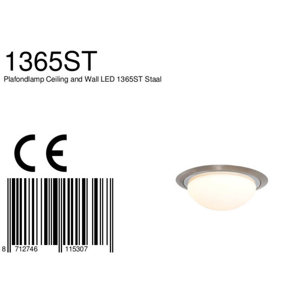 Steinhauer Ceiling and Wall plafondlamp - badkamer - Ø24 cm - Incl. LED - 4 lichtstanden - staal en wit glas - Image 6