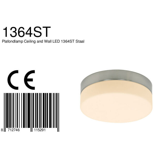 Steinhauer Ceiling and Wall plafonnière - badkamer - Ø 30cm - Incl. LED - 4 lichtstanden - staal en wit glas - Afbeelding 7