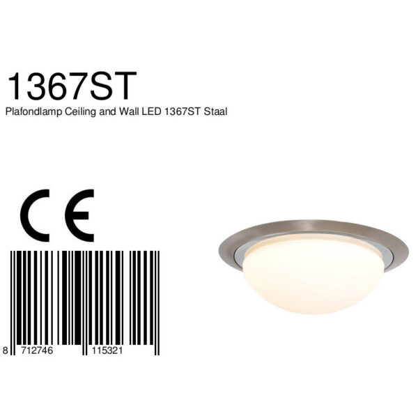 Steinhauer Ceiling and Wall plafonnière - badkamer - Ø 36cm - Incl. LED - 4 lichtstanden - staal en wit glas - Image 7