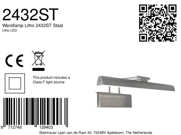Steinhauer Litho schilderijlamp - 32 cm breed - incl. LED - incl. dimmer - staal - Image 6
