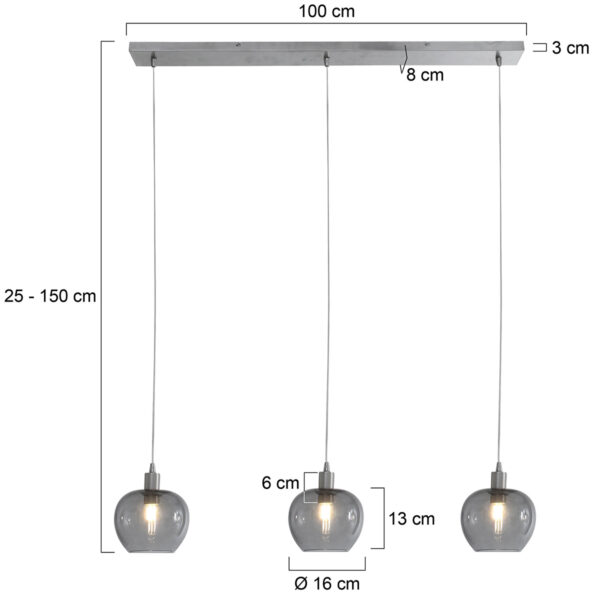Steinhauer Lotus hanglamp - drielichts - 100 cm breed - kapjes Ø16 cm - rookglas en staal - Image 7