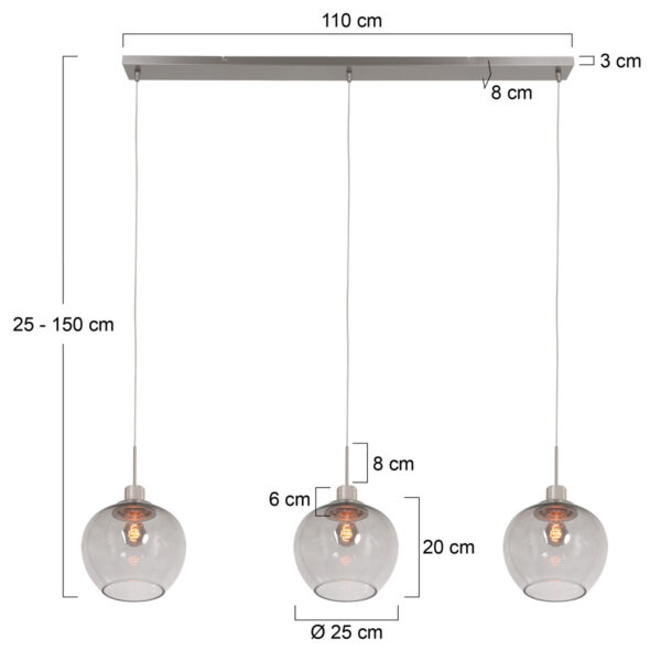 Steinhauer Lotus hanglamp - drielichts - 110 cm breed - kapjes Ø25 cm - rookglas - Image 7