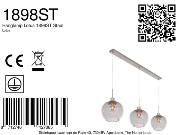 Steinhauer Lotus hanglamp - drielichts - 110 cm breed - kapjes Ø25 cm - rookglas - Image 8