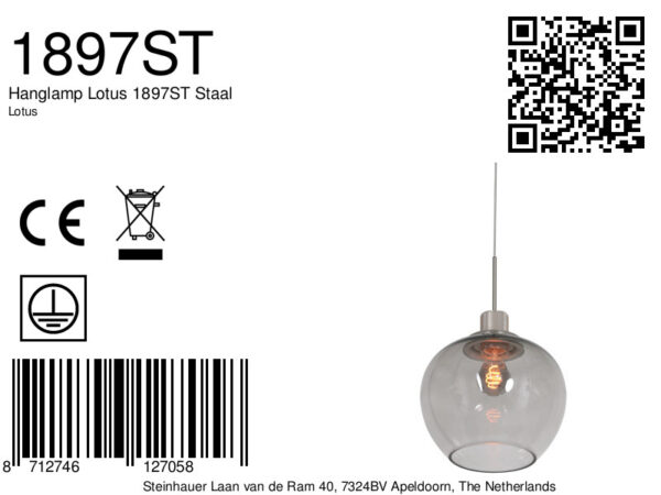Steinhauer Lotus hanglamp - glazen kap - ⌀25 cm - E27 - in hoogte verstelbaar - staal - Image 6