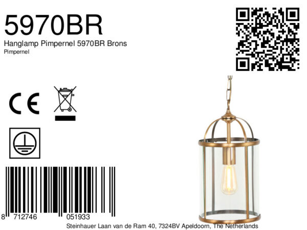 Steinhauer Pimpernel hanglamp - lantaarn - Ø20 cm - 1 lichts - brons met glas - Image 7