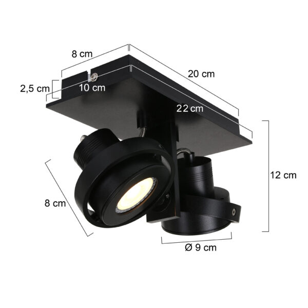 Steinhauer West Point spot - opbouw spot - draai- en kantelbaar - incl. LED - 2 lichts - zwart - Image 4