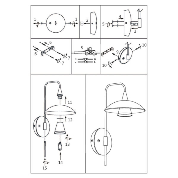 Steinhauer Tallerken wandlamp - incl. G9 lichtbron - 36 cm hoog - glazen schotel - zwart - Image 8