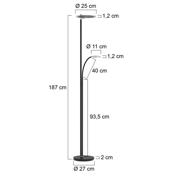 Steinhauer Turound staande lamp - uplight - leesarm - 200 cm hoog - incl. LED - dimmer - zwart met transparant glas - Image 3