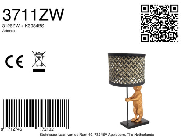 Zwarte tafellamp met gouden stokstaart Anne Light & Home Animaux - Image 6