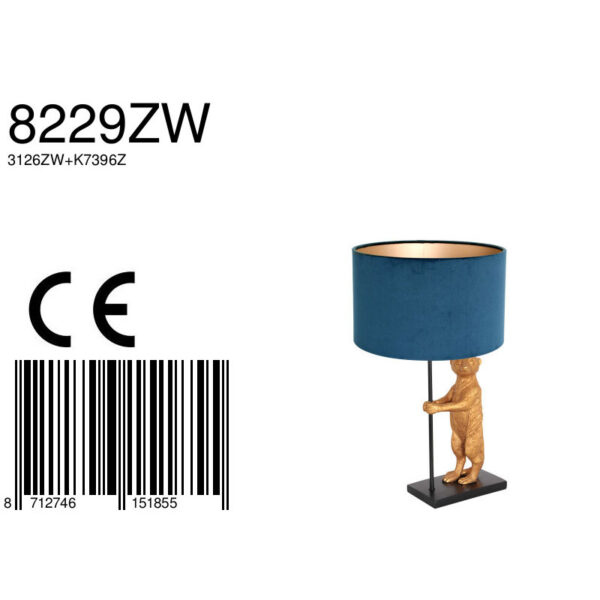 Velvet blauwe lamp met stokstaartje Anne Light & Home Animaux - Image 6