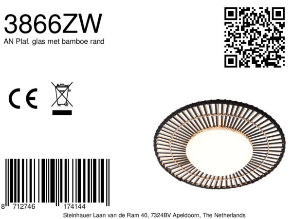 Bohemian ronde plafondlamp bamboe vlechtwerk  Anne Light & Home Aura - Image 7