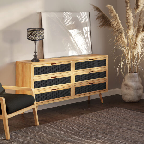 Hoge glanzende tafellamp met rieten kap Anne Light & Home Bois - Image 2