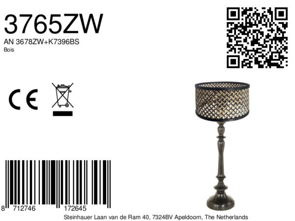 Hoge glanzende tafellamp met rieten kap Anne Light & Home Bois - Image 7