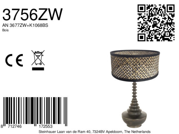 Design houten tafellamp met rieten kap Anne Light & Home Bois - Image 6