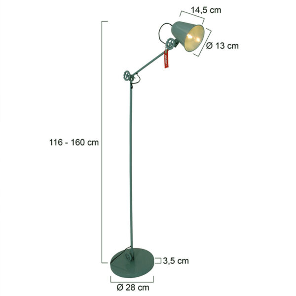 Anne Lighting Dolphin staande leeslamp - industrieel - 160 cm hoog - verstelbaar - mintgroen - Afbeelding 7