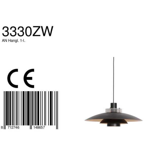 Anne Lighting flinter hanglamp - met schotels - E27 - in hoogte verstelbaar - Ø47 cm - zwart - Afbeelding 7