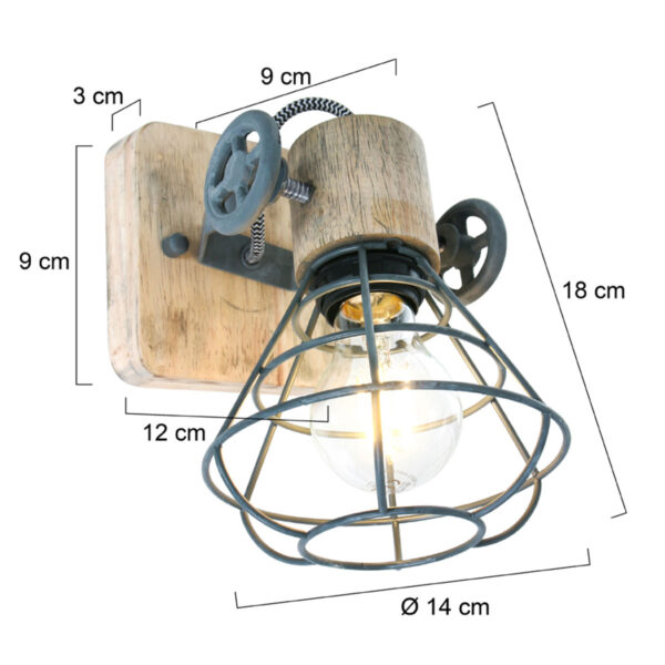 Industriele kooi wandlamp Anne Light & Home Guersey - Image 5