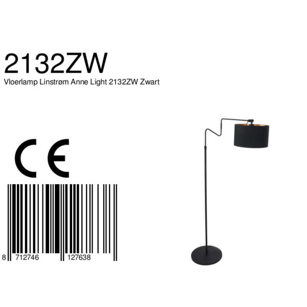 Anne Lighting Linstrøm schemerlamp - met kap - 155 cm hoog - draai- en kantelbaar - zwart - Afbeelding 8