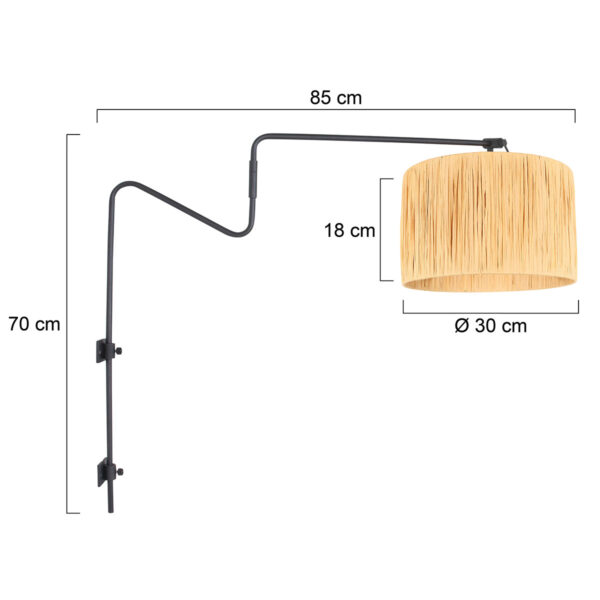 Wandlamp met rotan kap aan arm Anne Light & Home Linstrom - Image 6