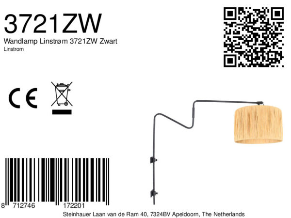 Wandlamp met rotan kap aan arm Anne Light & Home Linstrom - Image 7