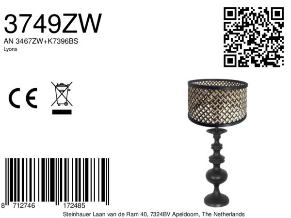 Zwarte tafellamp met rieten kap Anne Light & Home Lyons - Image 6