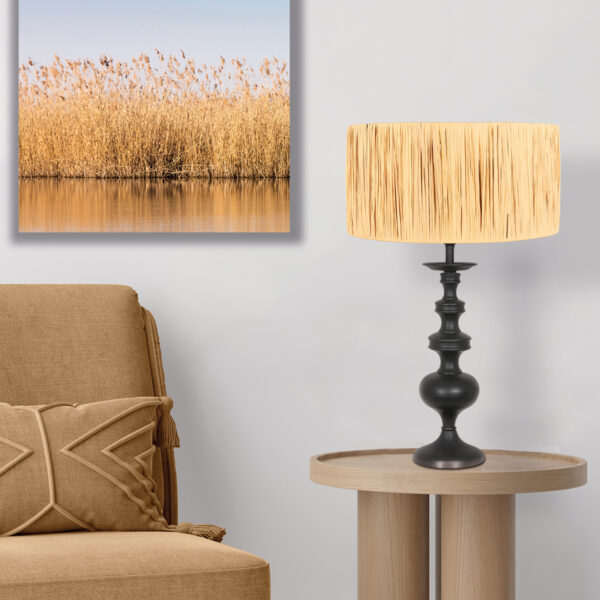 Hoge zwarte tafellamp met licht gele kap Anne Light & Home Lyons - Image 2