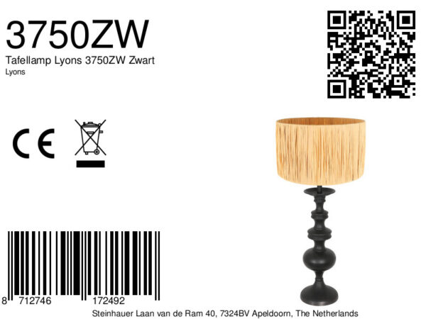 Hoge zwarte tafellamp met licht gele kap Anne Light & Home Lyons - Image 7