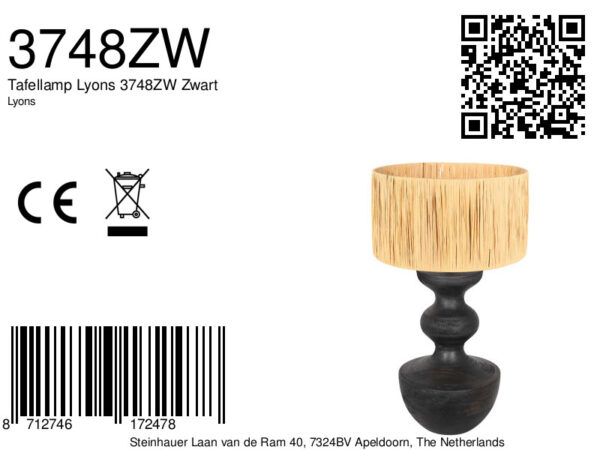 Zwarte tafellamp met licht gele kap Anne Light & Home Lyons - Image 7