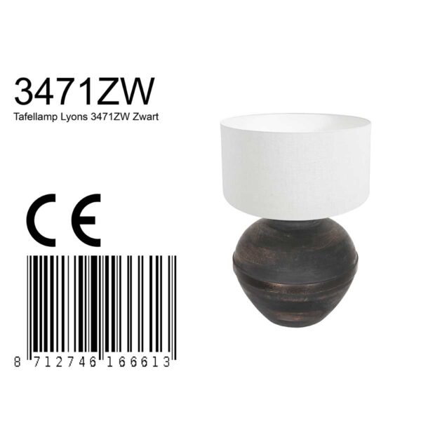 Bolvormige zwarte tafellamp hout/stof Anne Light & Home Lyons - Image 7